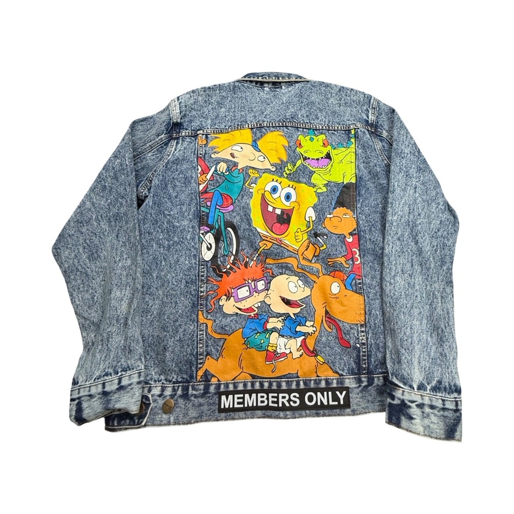 Members Only Nickelodeon Jacket Mens XL Blue Acid Wash Denim 90s Cartoon Western